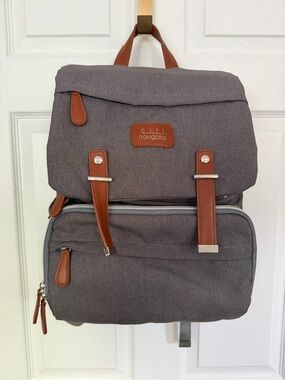 EUC Citi Collective Navigator Backpack Diaper Bag - Gray with Brown Leather